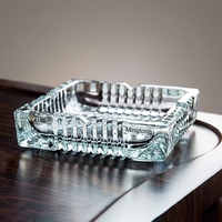 Cendrier en verre transparent, bord ondulé carré, grand modèle 15 cm, accessoire classique pour fumeurs, pour la maison, le bar, l'hôtel, le bureau
