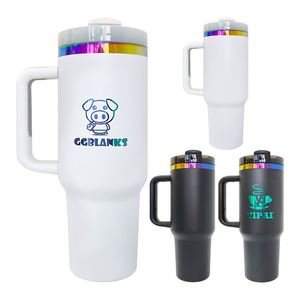 Gobelet isotherme sous vide 40 oz plaqué arc-en-ciel avec couvercle et paille, gravure laser personnalisée pour les sports de plein air et les voyages - Product Image 4
