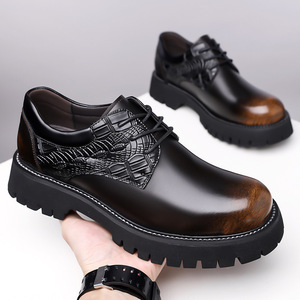 Chaussures en cuir épaisses pour hommes, à lacets, marron et noir, style Derby, décontractées, grandes tailles 47 48, style rétro - Product Image 3