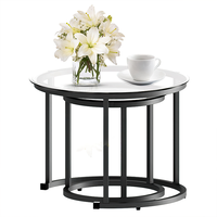 Table basse gigogne design noir avec plateau en verre et structure métallique – Mobilier moderne pour salon, petite table de rangement pour la maison