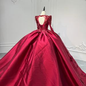 Vestido de Quinceañera Mc003 Rojo, Estilo Princesa, Satinado, Cola Larga, con Apliques de Flores 3D, para Chicas de 15 y 16 Años, Jancember - Product Image 6