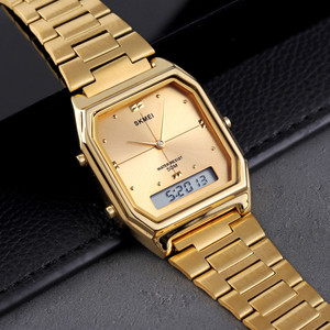 Nouvelle montre SKMEI 1612 à double fuseau horaire en acier inoxydable, montres analogiques-digitales pour hommes et femmes - Product Image 3