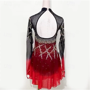 Personnalisé noir rouge dégradé robe <span class=keywords><strong>de</strong></span> danse filles à manches longues dentelle Sequin <span class=keywords><strong>Mini</strong></span> danse enfant strass cristal robe patinage artistique - Product Image 6