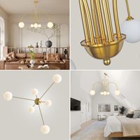 TSINYE LED Lustre globe en verre moderne du milieu du siècle 6 ampoules avec abat-jour globe en verre transparent pour salon à haut plafond