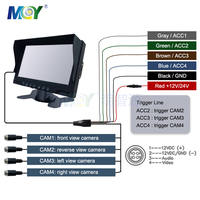 Monitor LCD Warna TFT 7 Inci 12V 24V dengan Input Video Kamera 4ch Quad View AHD CVBS untuk Mobil, Bus, dan Truk