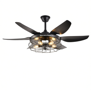 Ventilador de Techo LED Negro Moderno de 52 Pulgadas con 6 Aspas, Diseño Industrial de Jaula, Velocidad Ajustable, Funcionamiento Silencioso para Sala de Estar - Product Image 1