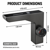 Robinet de lavabo numérique intelligent en laiton gris anthracite au design moderne, à double commande, en céramique, pour salle de bain domestique, monotrou électrique