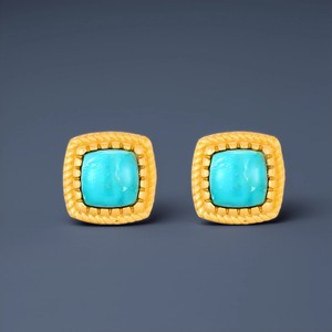 Stud <b>Earrings</b> Turquoise Square Bezel Setting Gold Plated For Men And Women Gift Fashion Jewelry - Product Image 1