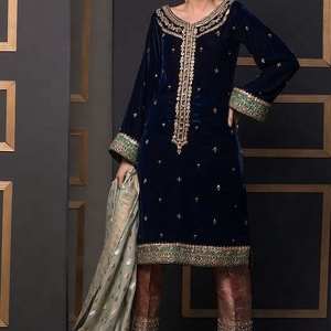 2021 Stunning Stylish Floor-Length Kurta Pant Dress for Party Wedding Wear Beautiful Applique Lace Decoration Button Sequined - Product Image 1