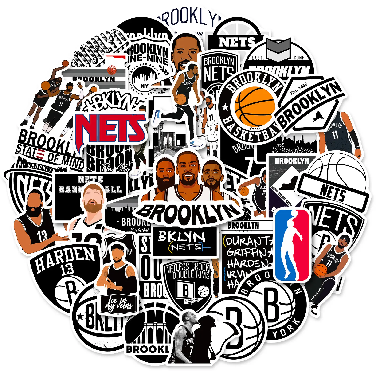 NBA Graffiti stiker hias 50 buah Brooklyn jaring stiker dekorasi cetakan UV stiker kustom bagus