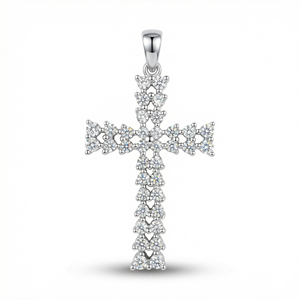 CUSTOM SILVER 10K/14K/18K GOLD PLATED LAB GROWN CVD DIAMOND CLASSIC ENGAGEMENT GIFT SWEATER <b>CHAIN</b> NECKLACE <b>CROSS</b> PENDANT VS - Product Image 1