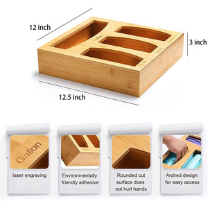 Wooden Storage Box For Zipper Bags With Partitions Gallon Quart Snack Sandwich <b>Kitchen</b> Organizer Bamboo Color Rectangle Shape - Product Image 3