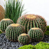 Cactus artificiel réaliste et souple de 50 cm, boule de cactus verte avec piquet en bois pour la décoration de Noël/Nouvel An, maison et jardin