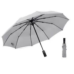 23英寸玻璃纤维防风3折叠全自动10肋紧凑型雨伞，带自袋