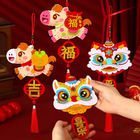 Kit de danse du lion Guochao à faire soi-même - Ornements du Nouvel An chinois, pendentifs de l'année du cheval, cadeaux faits à la main pour la maternelle
