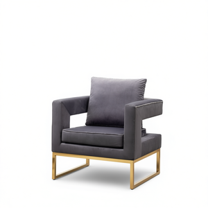 Fauteuil en velours gris, design moderne, pieds en métal, meubles de salon - Product Image 1