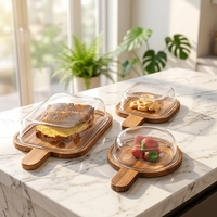 ESTICK Plat à fruits en bambou naturel avec couvercle en verre transparent – Idéal pour desserts, comptoir de cuisine, collations, fromages et conservation quotidienne