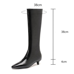 Bottes hautes d'hiver faites à la main pour femme, style western, coupe large, grande taille 46, talons bas, bout pointu, fermeture éclair latérale, bottines longues - Product Image 6