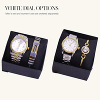 Ensemble de montres de luxe pour couple avec bracelet, montres rondes à quartz et coffret cadeau pour la Saint-Valentin et les anniversaires