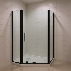 Porte de douche pivotante universelle, verre trempé de 1/4 pouce, finition noire mate, ouverture extérieure, design rectangulaire minimaliste - Product Image 2