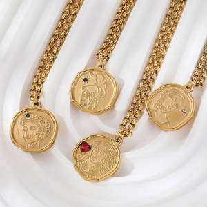 廉价批发高端不锈钢希腊女神氧化锆吊坠项链18k镀金饰品 - Product Image 1