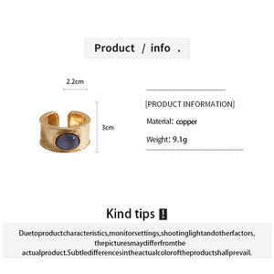 Latest Gold Plated Daily Wear Wave Texture Oval Natural Stone Open <b>Ring</b> Exaggerate Wide <b>Thick</b> Stainless Steel Opening <b>Ring</b> - Product Image 2