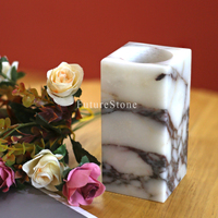 Vase en marbre Calacatta Viola naturel, vase à fleurs en marbre naturel, motif de marbre de designer spécial, vase carré violet pour bougies