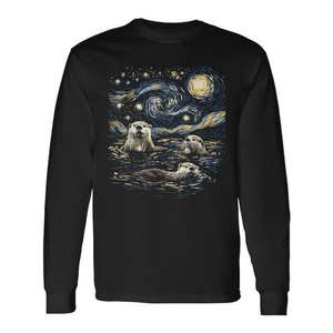 Camiseta de manga larga Three River Otters Van Gogh Starry Night - Product Image 1