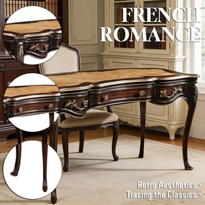 Table de <span class=keywords><strong>bureau</strong></span> exécutive vintage classique convertible, style français, en placage de bois, sculptée à la main, <span class=keywords><strong>avec</strong></span> cadre en bois de bouleau de 1,6 m - Product Image 2