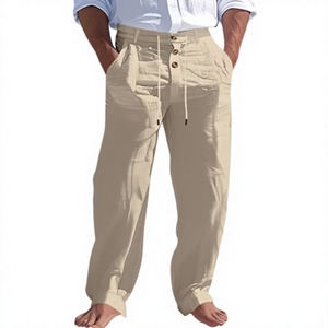 <b>Men's</b> Casual <b>Trousers</b> Breathable Lightweight Linen Loose Drawstring Waistband Summer Comfort <b>Beach</b> Outdoor Pockets - Product Image 4