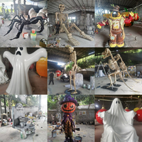 Décoration d'Halloween extérieure, statue de pilier en fibre de verre imperméable, éclairage LED, grand accessoire 3D pour Halloween, décoration de fête