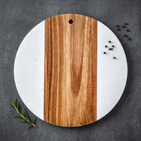 Planche de service en marbre blanc écologique, plateau rond en bambou, planche à découper en bois pour fromage