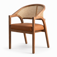 Fauteuil de salle à manger en bois avec dossier en rotin pour restaurant, hôtel, café, siège rembourré beige, chaise d'appoint de style moderne du milieu du siècle