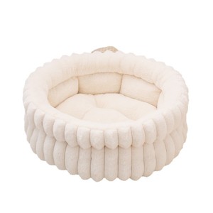 Round Pet <b>Bed</b> Gray Fleece Lined Deepened Cat Dog <b>Bed</b> Winter Warm Four Seasons Use - Product Image 3