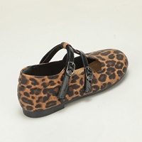 Chaussures plates Mary Jane pour filles, style léopard américain, à double boucle en T, brillantes, avec boucle réglable, bout rond, décontractées pour le quotidien, pour enfants