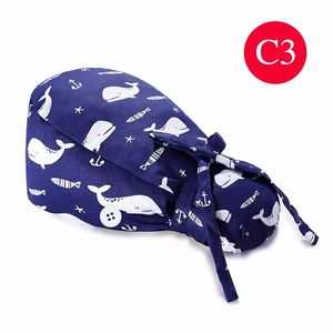 หมวกสครับผ้าซาตินเนื้อแน่นพิมพ์ลายการ์ตูนพร้อมกระดุม หมวก<span class=keywords><strong>พยาบาล</strong></span> หมวกแพทย์ ระบายอากาศได้ดี - Product Image 1