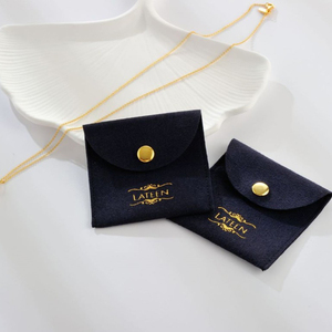 Custom Logo Embossed Metal Button Small <b>Envelope</b> Flap Microfiber Jewelry Pouches with Embossed Logo Quality Jewelry Container - Product Image 3
