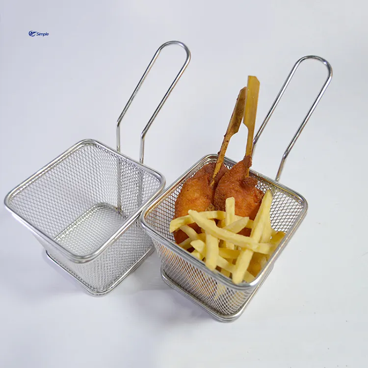 Küche Restaurant Party Barbecue Mini Pommes Frites Edelstahl Quadrat Fried Mesh Food Filter Friteuse Korb