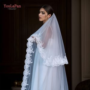 YouLaPan V105 doble encaje Catedral velo de novia bordado a <span class=keywords><strong>mano</strong></span> flor colorete velo fiesta ceremonia con peine de pelo de Metal - Product Image 1