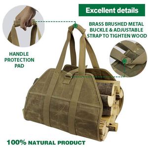 BSCI Factory Large <b>Log</b> Carrier Waxed Canvas <b>Log</b> Tote Bag Indoor Fireplace Firewood Totes <b>Holders</b> Round Woodpile Rack Fire Wood - Product Image 3