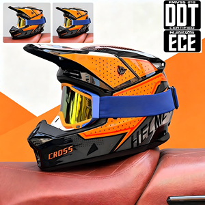 Casque de moto tout-terrain tendance orange et <span class=keywords><strong>noir</strong></span> avec visière, faible résistance au vent, forme de course pour la conduite quotidienne hors route, homologué DOT - Product Image 1