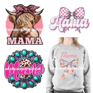 Coquette Floral Mama Highland Cow Mama Vibes Country Western Mama Cowhide Turquoise Iron On DTF Transfer Stickers For Clothes