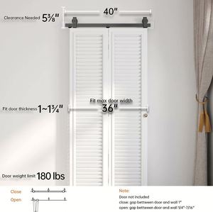 RHETECH 3FT Matt Black Bi-Folding <b>Sliding</b> <b>Barn</b> <b>Door</b> Hardware Heavy Duty Simple and Easy to Install for 2 <b>Doors</b> Hardware <b>Kit</b> - Product Image 4