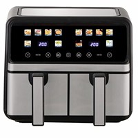 Friteuse à air carrée sans huile, four électrique domestique multifonctionnel à double tambour, four intelligent avec fenêtre visible, 6L, commande tactile