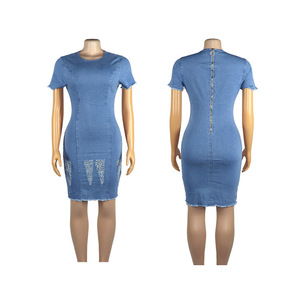 <b>Explosive</b> Models Short Sleeve Solid <b>Color</b> Bodycon Daily Life Denim Short Summer Dresses - Product Image 3