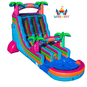 Tobogán Acuático Eléctrico Tropics de 18 Pies con Dos Carriles y Piscina, Inflable, para Niños, para Fiestas al Aire Libre, Diversión Acuática - Product Image 1