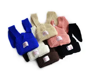 Sombrero de orejas largas de conejo estilo Y2K, gorro de calavera bonito, gorro de fieltro de lana de punto, gorro de ganchillo holgado cálido - Product Image 2