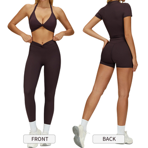 TZ4514 Ensemble de yoga style nude, tenue de <span class=keywords><strong>sport</strong></span> moulante à plis torsadés, soutien-gorge de <span class=keywords><strong>sport</strong></span> profond en <span class=keywords><strong>U</strong></span>, jupes courtes, leggings, ensemble de yoga 2 pièces - Product Image 3