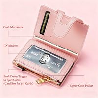 Dompet Wanita RFID Otomatis Desain Baru dengan Kantong Koin Ber-resleting, Dompet Pintar Kulit PU Logam Aluminium, Tempat Kartu