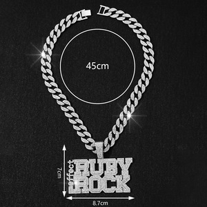 Chaîne cubaine hip-hop la plus vendue sur <span class=keywords><strong>Amazon</strong></span>, marque de streetwear, pendentif à lettres à double rangée avec diamants complets, disponible exclusivement - Product Image 2